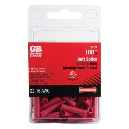 GARDNER BENDER 22-16 Ga. Insulated Wire Butt Splice Red 100 pk 10-121